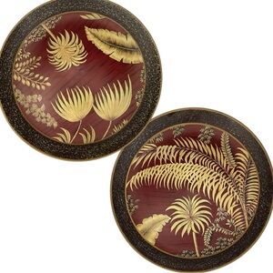 Middle East Decorative Ceramic Plate Ferns And Foliage Set Of 2